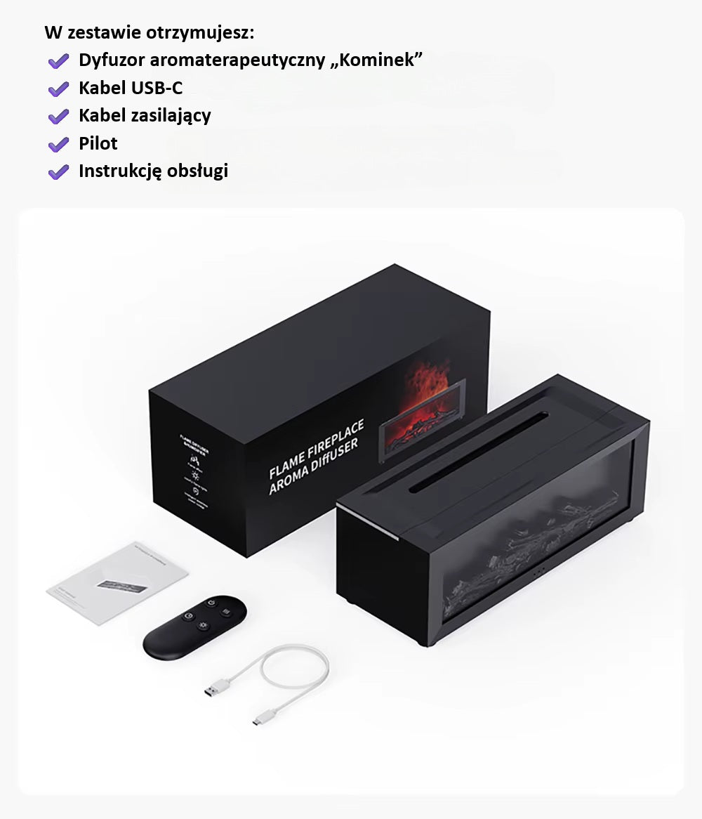 Dyfuzor Aromaterapeutyczny „Kominek” z Nawilżaczem Powietrza i RGB